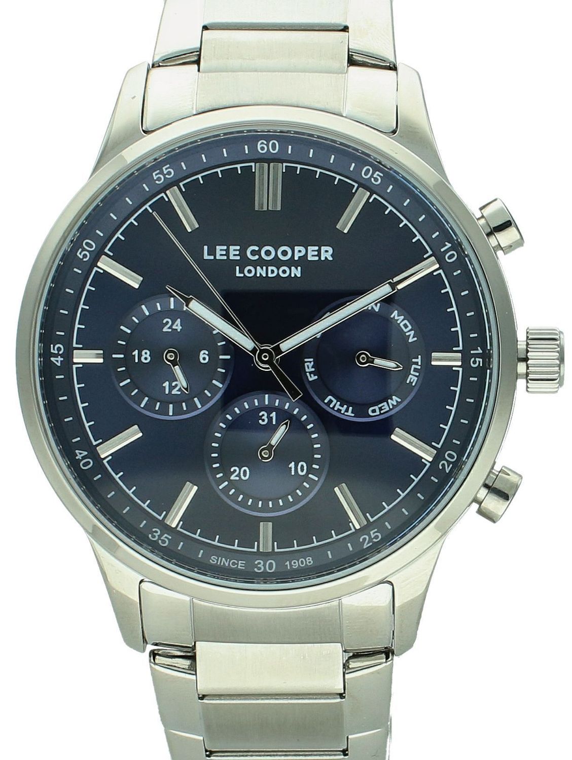 Zegarek męski na srebrnej bransolecie  Lee Cooper LC07998.390. Zegarek męski w srebrnej kolorystyce z granatową tarczą to idealna propozycja dla zdecydowanych mężczyzn. 1.jpg
