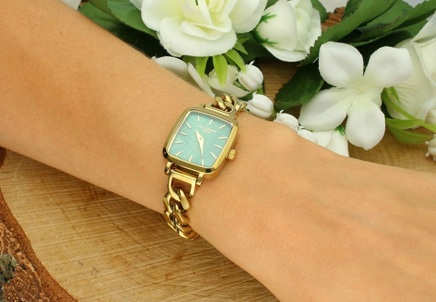 Zegarek damski Lee Cooper LC08130.170 – zielona tarcza, złota bransoleta, fashion (3).jpg