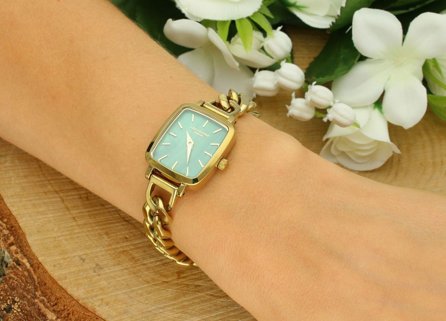 Zegarek damski Lee Cooper LC08130.170 – zielona tarcza, złota bransoleta, fashion (3).jpg