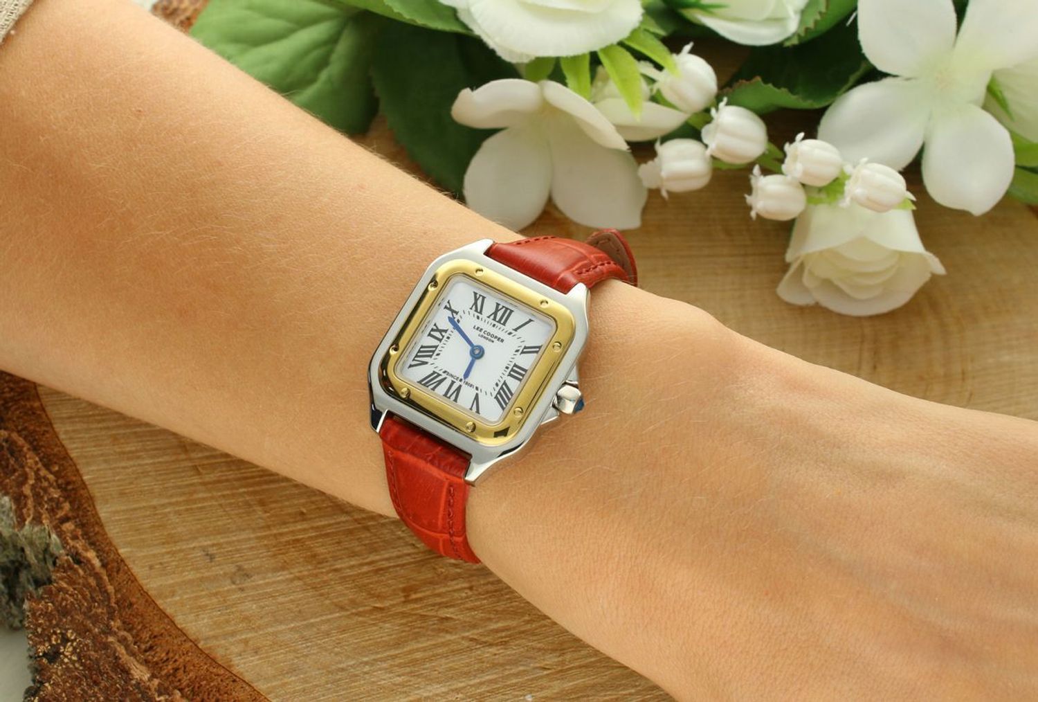 Zegarek damski Lee Cooper LC08191.238 czerwony pasek, stalowa koperta, styl fashion (2).jpg