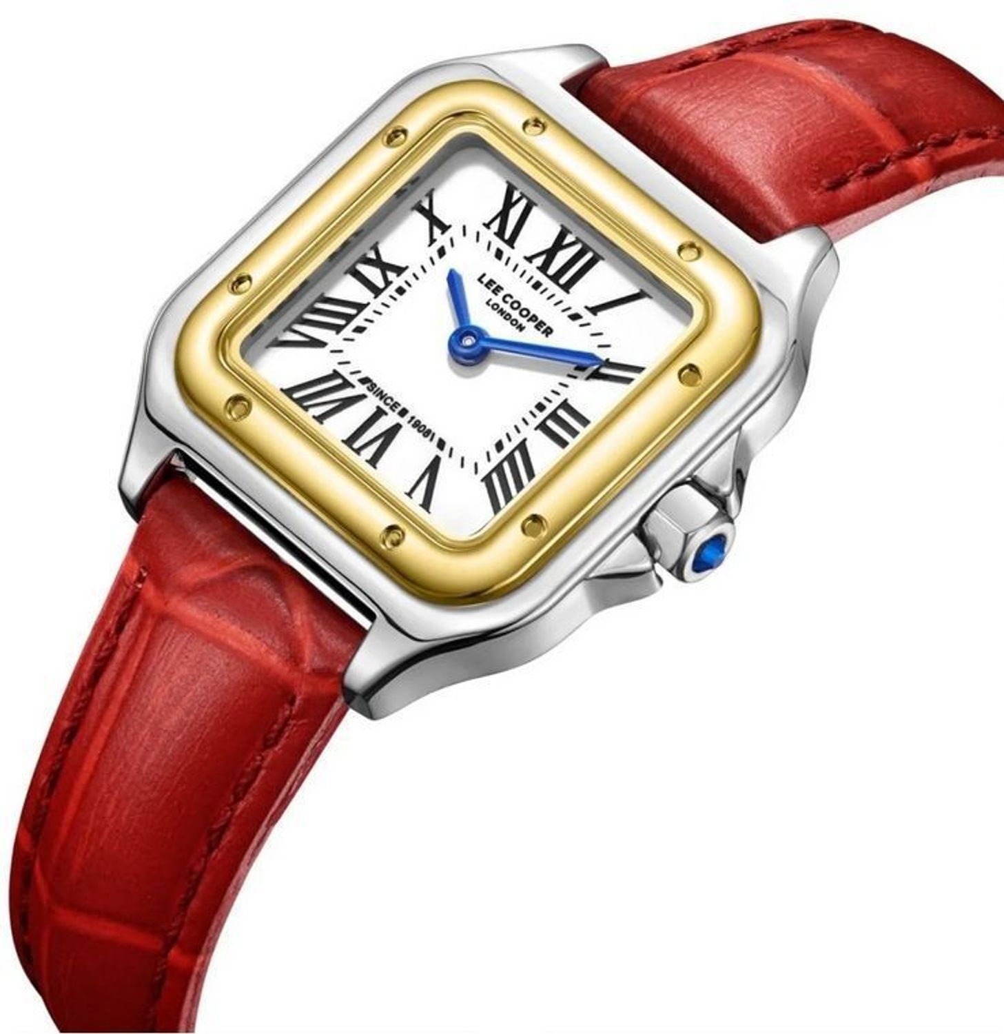 Zegarek damski Lee Cooper LC08191.238 czerwony pasek, stalowa koperta, styl fashion (2).jpg