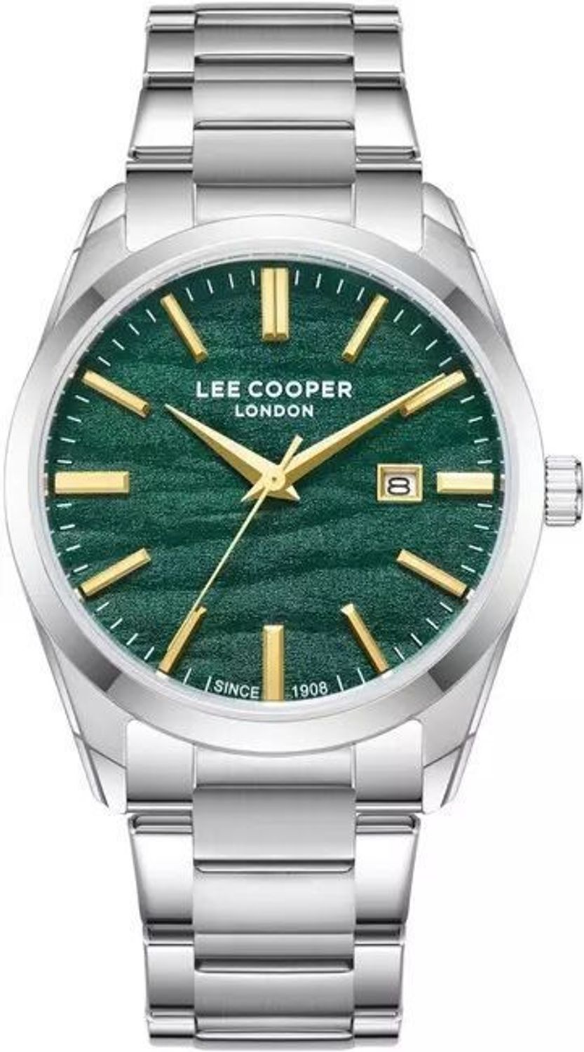 Zegarek męski Lee Cooper LC08231.370, stalowa bransoleta i koperta, zielona tarcza, elegancki i trwały dodatek do codziennych i letnich stylizacji.jpg
