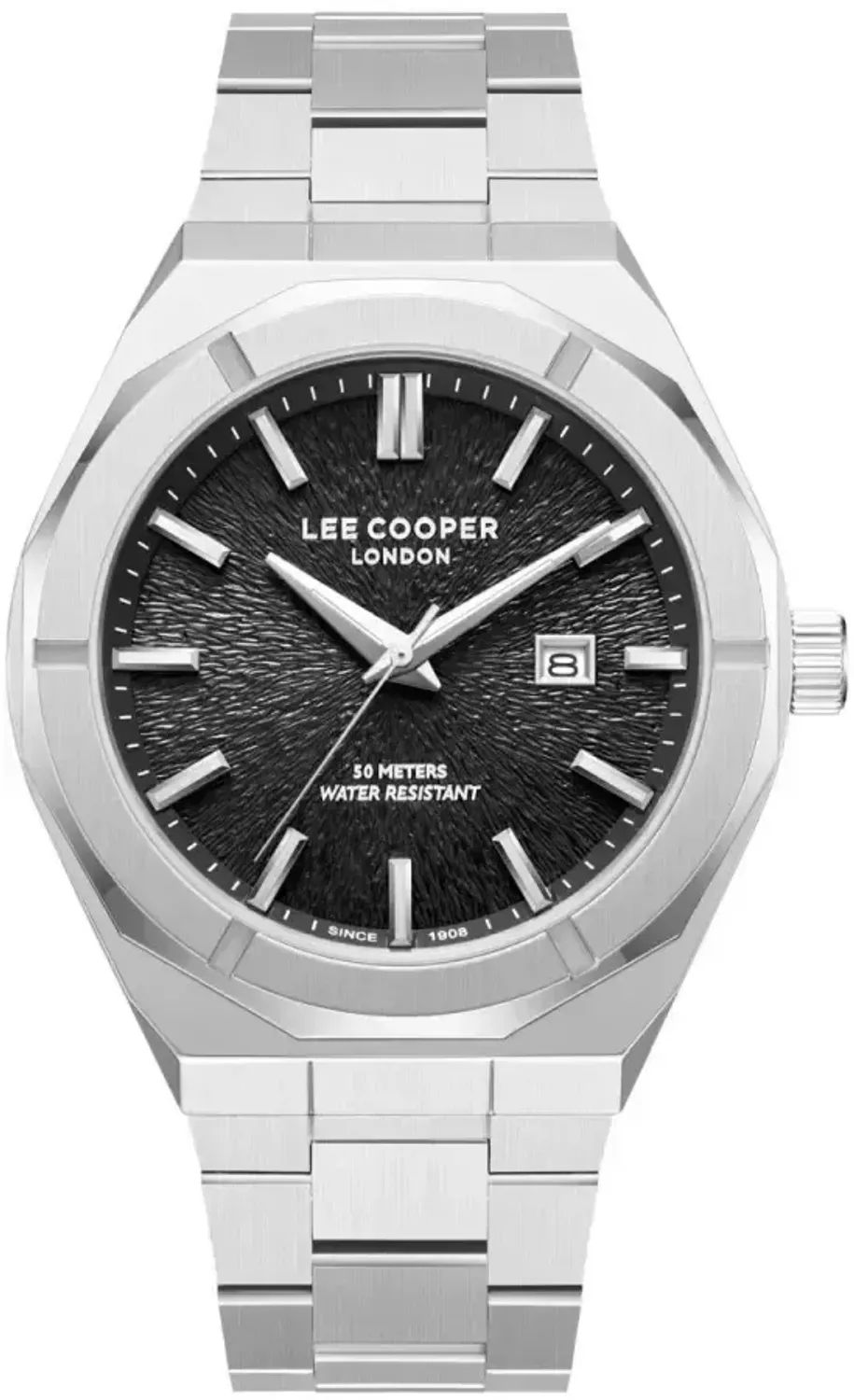Zegarek męski Lee Cooper LC08234.350, stalowa koperta i bransoleta, czarna tarcza, elegancki i nowoczesny, idealny na letnie dni i codzienne stylizacje.1.webp