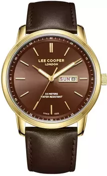 Zegarek męski Lee Cooper LC08235.142 z brązowym paskiem ze skóry naturalnej i złotą kopertą. Stylowy, elegancki i trwały zegarek idealny na co dzień i wyjątkowe okazje.1.webp