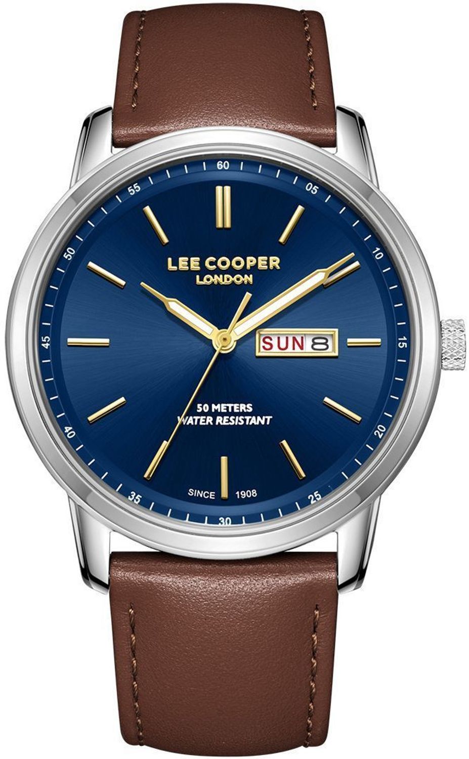 Zegarek męski Lee Cooper LC08235.394, brązowy pasek skórzany, stalowa koperta, granatowa tarcza, elegancki i nowoczesny, idealny do codziennych i wieczorowych stylizacji.1.jpg