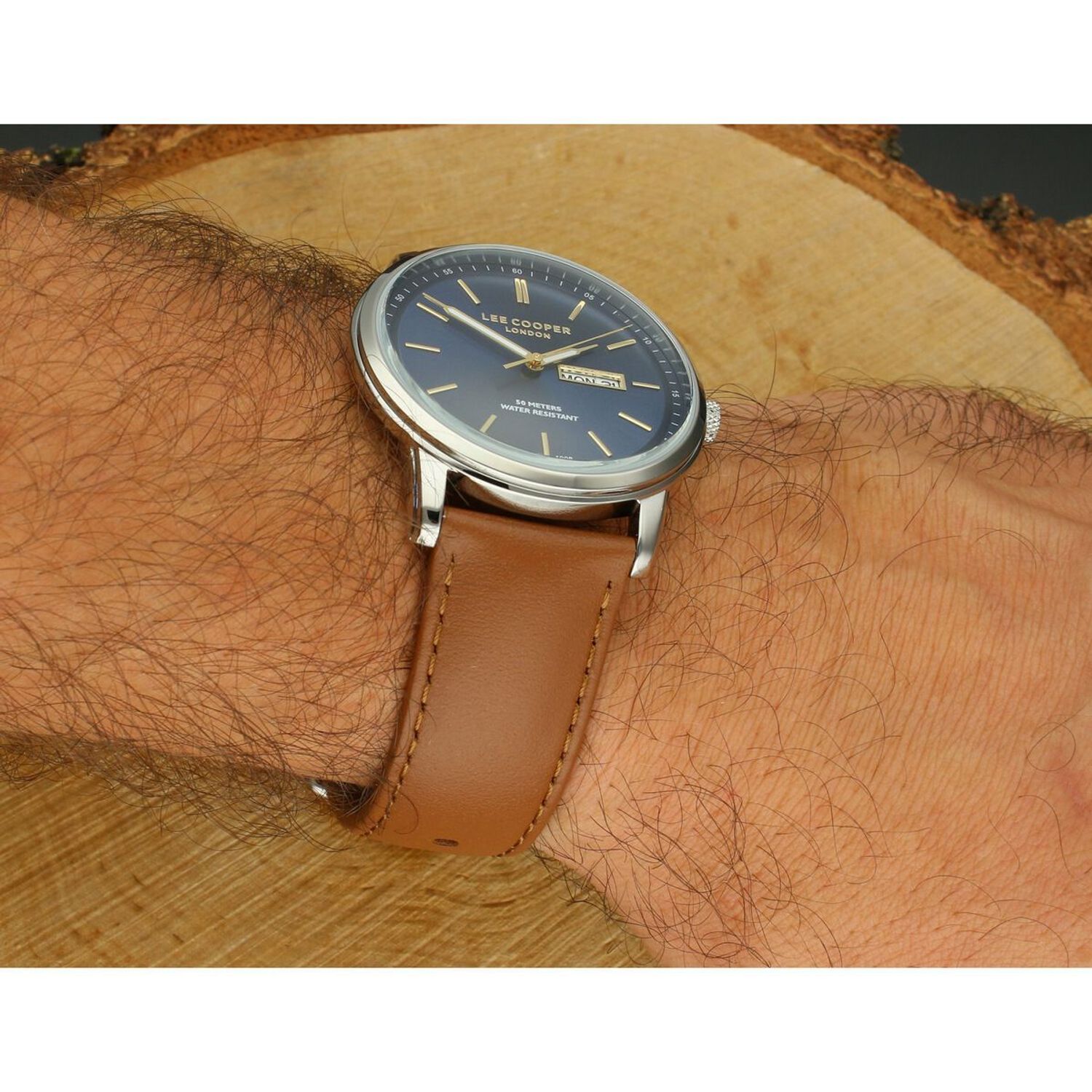 Zegarek męski Lee Cooper LC08235.394, brązowy pasek skórzany, stalowa koperta, granatowa tarcza, elegancki i nowoczesny, idealny do codziennych i wieczorowych stylizacji.1.jpg