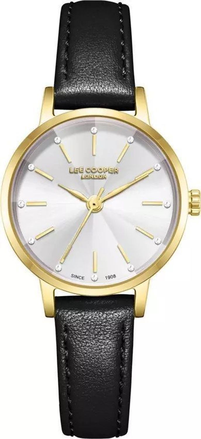 Zegarek damski Lee Cooper LC08242.131 z kolekcji Summer 25. Złota stalowa koperta, czarny skórzany pasek i srebrna tarcza. Elegancki i ponadczasowy dodatek na każdą okazję.1.jpg