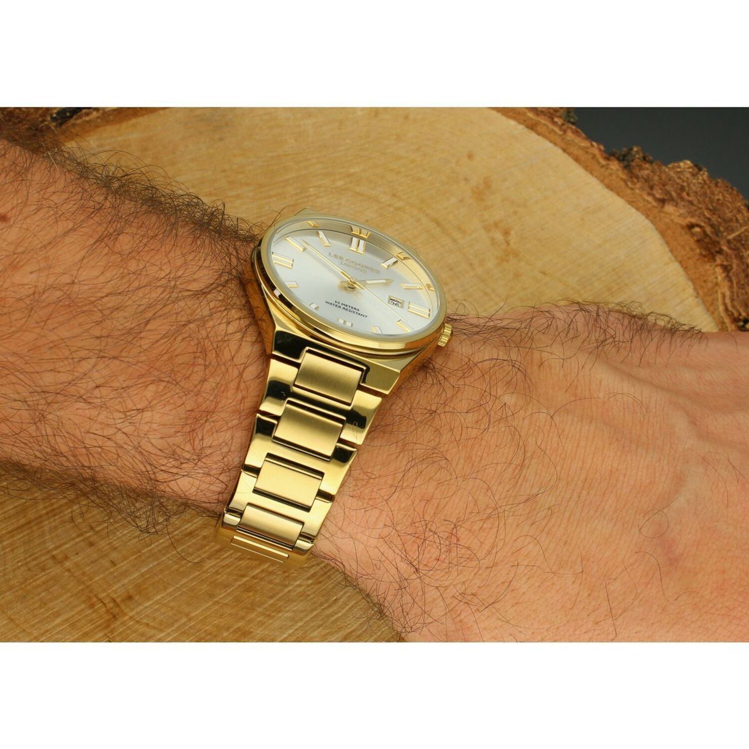 Zegarek męski Lee Cooper LC08262.130, złoty, analogowy, koperta 40 mm, stalowa bransoleta, datownik, wodoszczelność WR 50. Stylowy i trwały dodatek1.webp