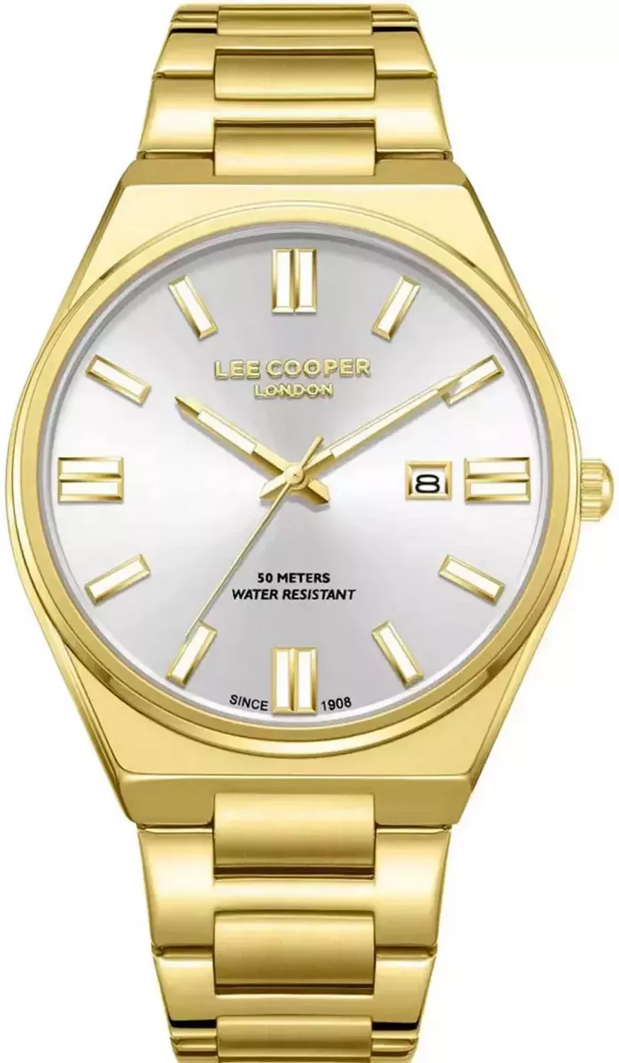 Zegarek męski Lee Cooper LC08262.130, złoty, analogowy, koperta 40 mm, stalowa bransoleta, datownik, wodoszczelność WR 50. Stylowy i trwały dodatek1.webp