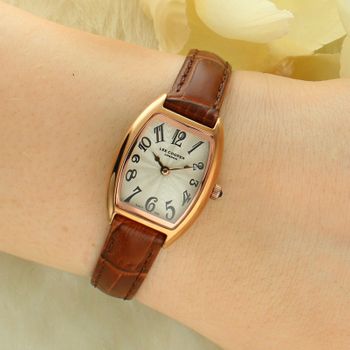Zegarek damski Lee Cooper LC08315.462 prostokątny różowe złoto – skórzany pasek, elegancki fashion brown.jpg