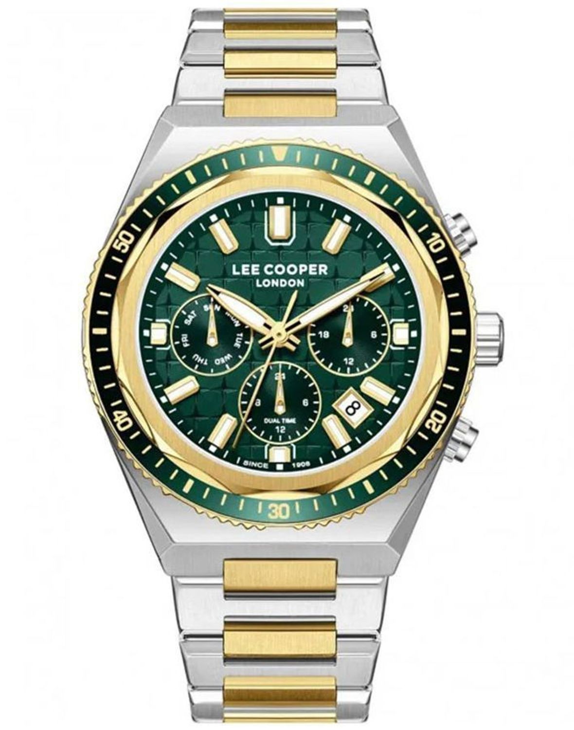 Zegarek męski Lee Cooper LC08317.270 zielona tarcza, stalowa bransoleta, datownik.jpg