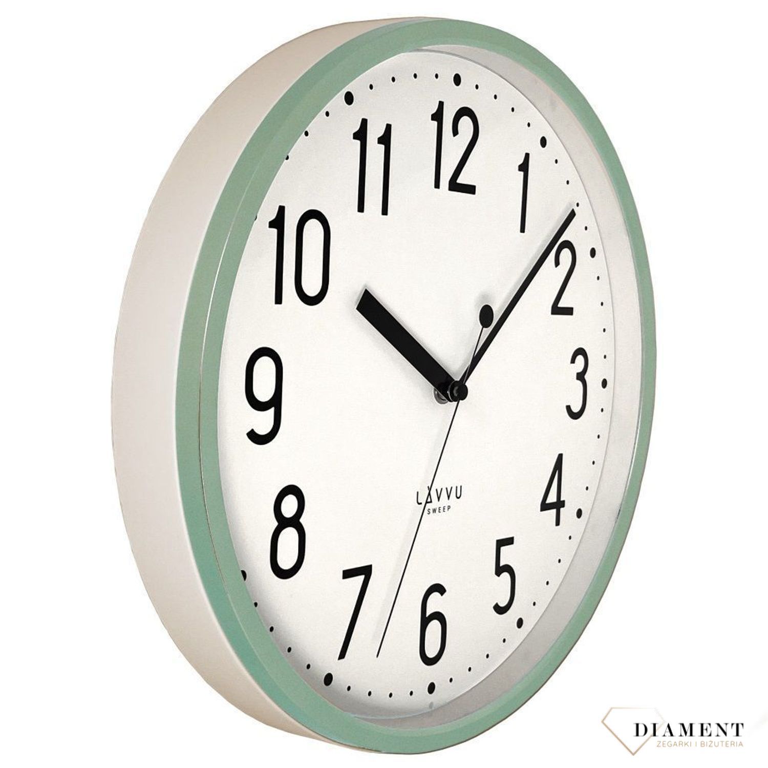 Zegar ścienny LAVVU zielony z płynącym sekundnikiem 30 cm LCS3001. Pastelowy zegar. Zegar pistacjowy. Zegar z płynącym sekundnikiem.  Zegarek ścienny z cichym mechanizmem. Ścienny zegar do pokoju. Zegar ścienny LAVVU na prezent.1.jpg