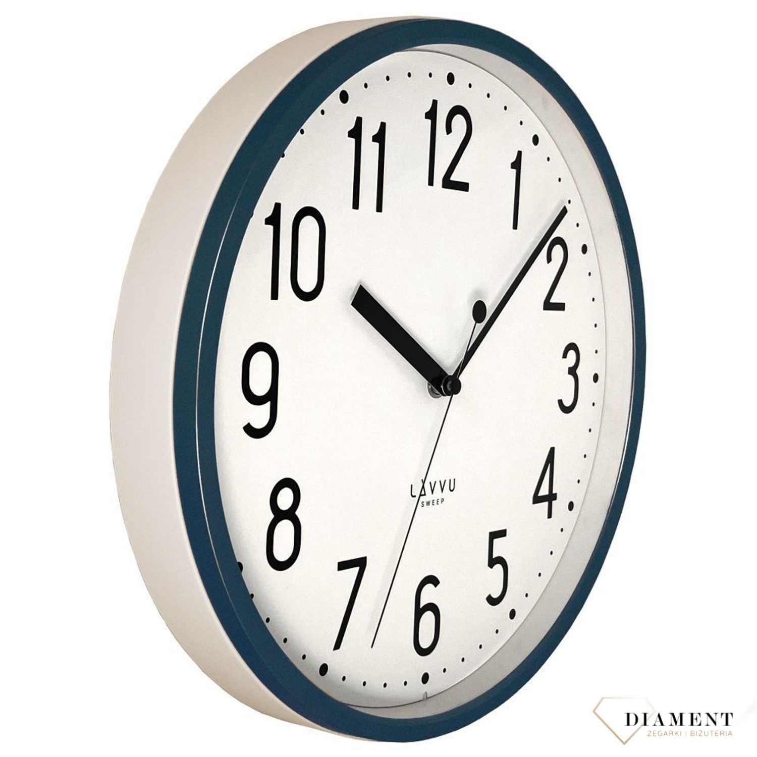 Zegar ścienny LAVVU granatowy z płynącym sekundnikiem 30 cm LCS3002. Granatowy zegar PASTELS SWEEP . Zegar z płynącym sekundnikiem.  Zegarek ścienny z cichym mechanizmem. Ścienny zegar do pokoju. Zegar ścienny LAVVU na prezent.1.jpg