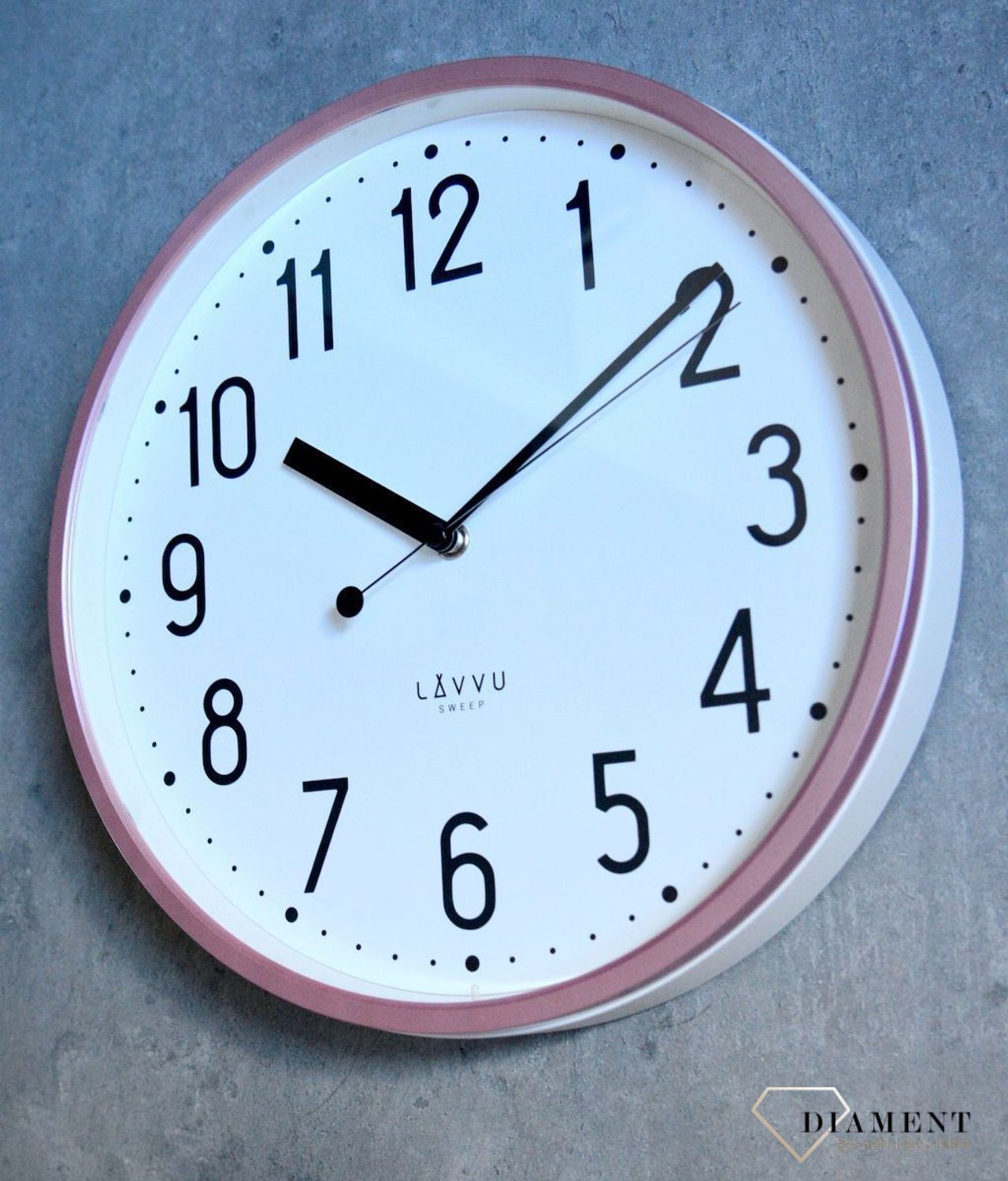 Zegar ścienny LAVVU różowy z płynącym sekundnikiem 30 cm LCS3003. Różowy zegar PASTELS SWEEP . Zegar z płynącym sekundnikiem.  Zegarek ścienny z cichym mechanizmem. Ścienny zegar do pokoju. Zegar ścienny LAVVU na prezent.3.jpg