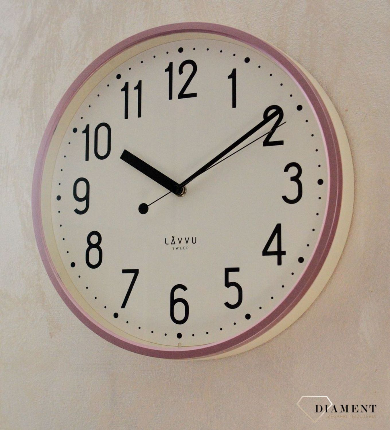 Zegar ścienny LAVVU różowy z płynącym sekundnikiem 30 cm LCS3003. Różowy zegar PASTELS SWEEP . Zegar z płynącym sekundnikiem.  Zegarek ścienny z cichym mechanizmem. Ścienny zegar do pokoju. Zegar ścienny LAVVU na prezent.3.jpg