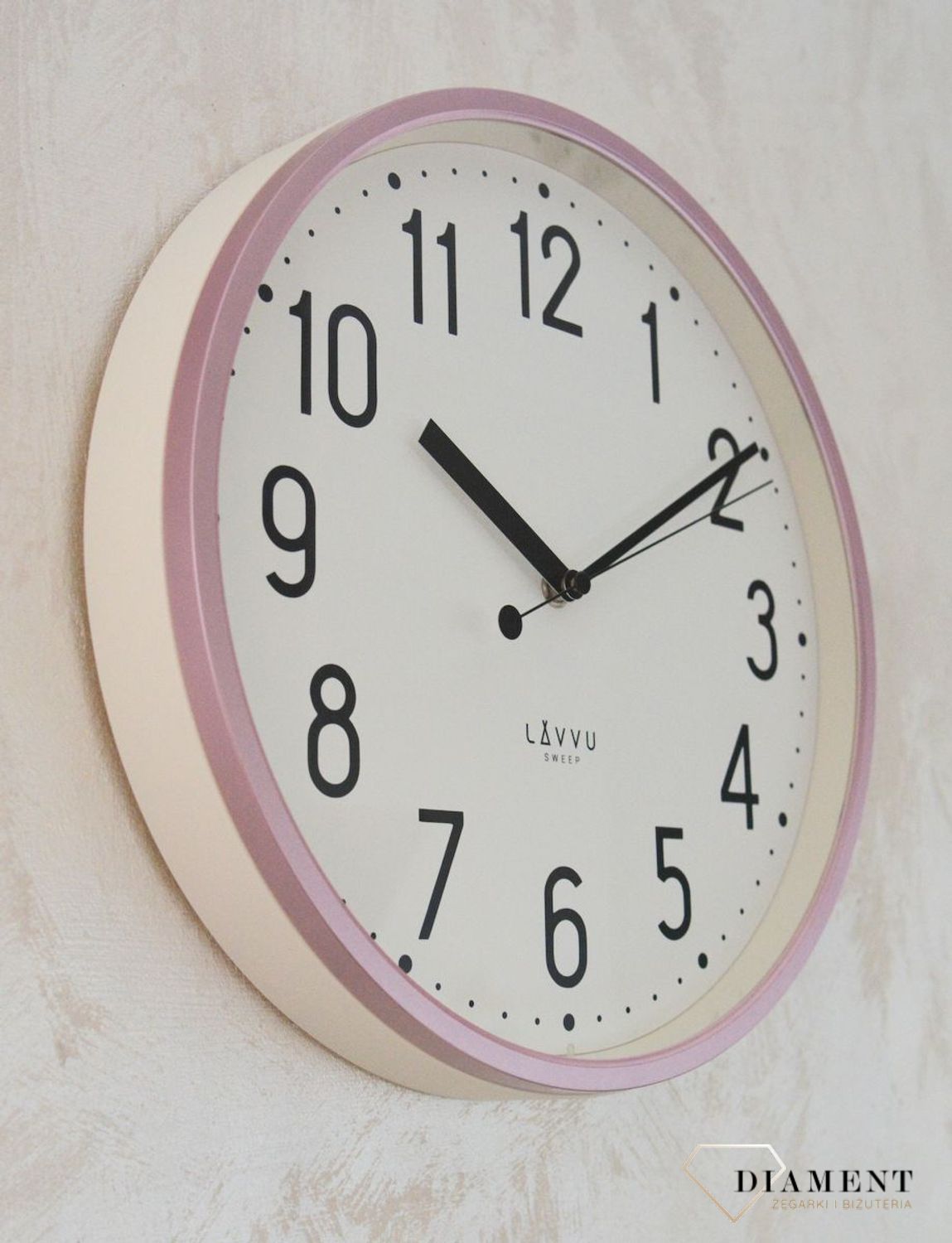 Zegar ścienny LAVVU różowy z płynącym sekundnikiem 30 cm LCS3003. Różowy zegar PASTELS SWEEP . Zegar z płynącym sekundnikiem.  Zegarek ścienny z cichym mechanizmem. Ścienny zegar do pokoju. Zegar ścienny LAVVU na prezent.3.jpg