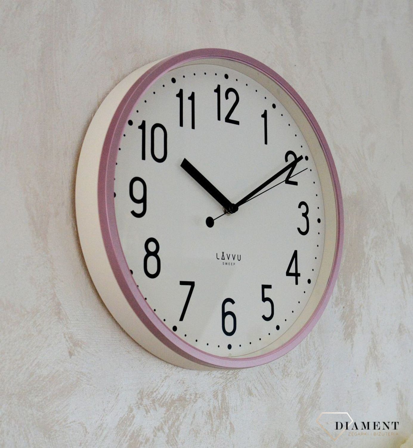 Zegar ścienny LAVVU różowy z płynącym sekundnikiem 30 cm LCS3003. Różowy zegar PASTELS SWEEP . Zegar z płynącym sekundnikiem.  Zegarek ścienny z cichym mechanizmem. Ścienny zegar do pokoju. Zegar ścienny LAVVU na prezent.3.jpg