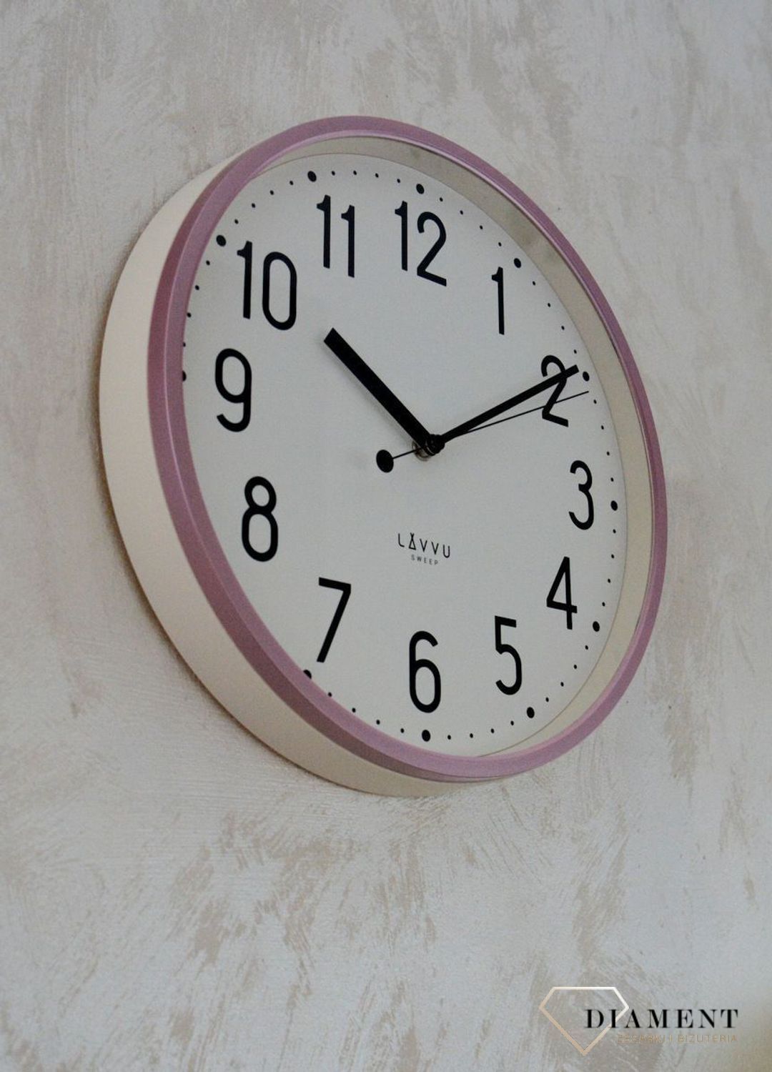 Zegar ścienny LAVVU różowy z płynącym sekundnikiem 30 cm LCS3003. Różowy zegar PASTELS SWEEP . Zegar z płynącym sekundnikiem.  Zegarek ścienny z cichym mechanizmem. Ścienny zegar do pokoju. Zegar ścienny LAVVU na prezent.3.jpg