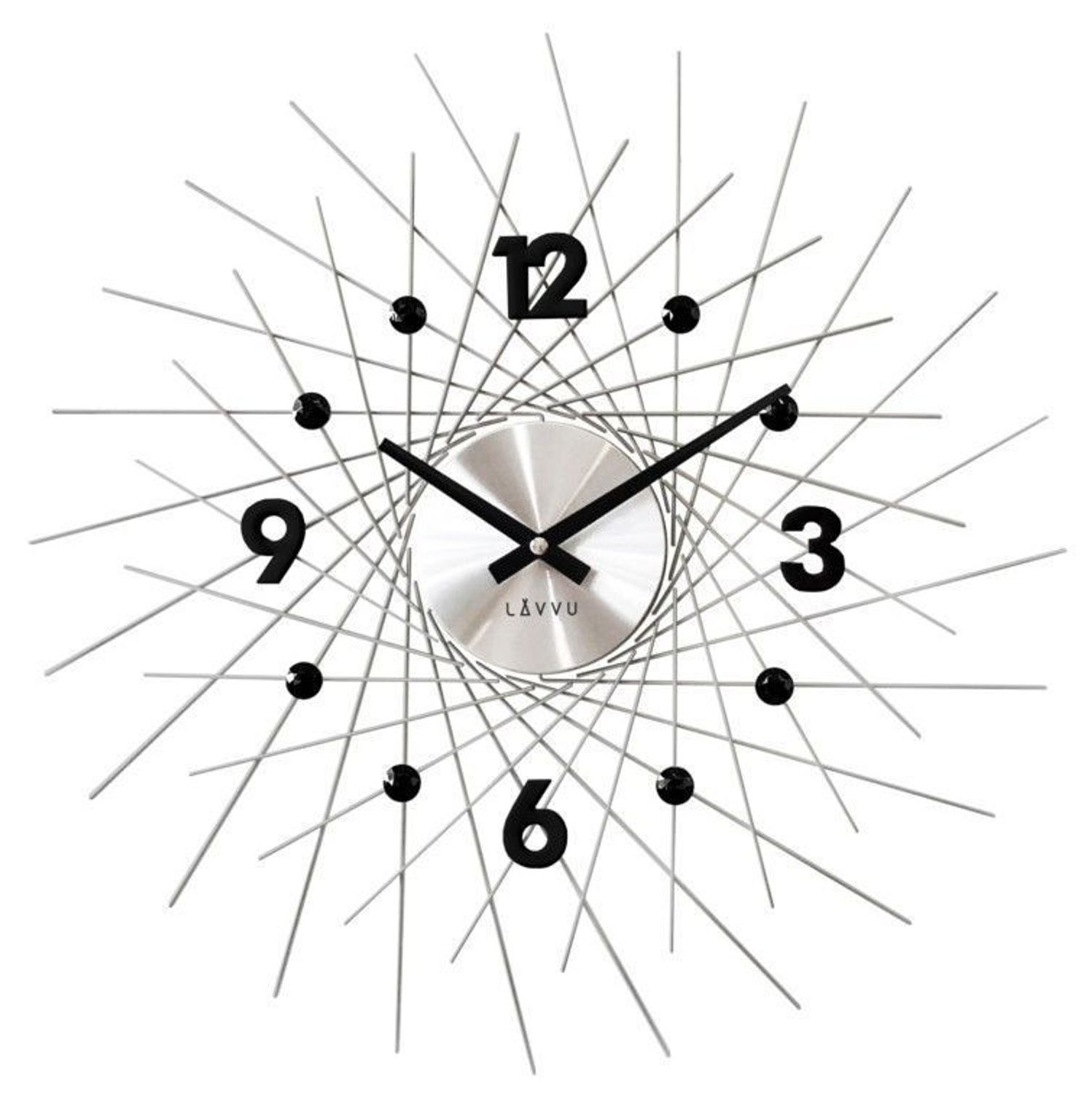 Zegar ścienny srebrny z czarnymi detalami LAVVU CRYSTAL Lines LCT1052.jpg