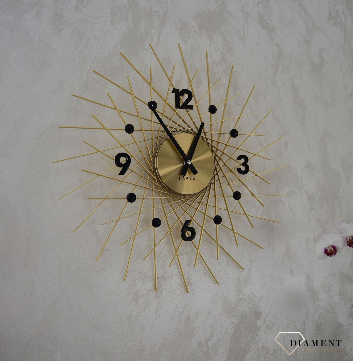 Zegar ścienny złoty z czarnymi detalami LAVVU CRYSTAL Lines LCT1053.jpg