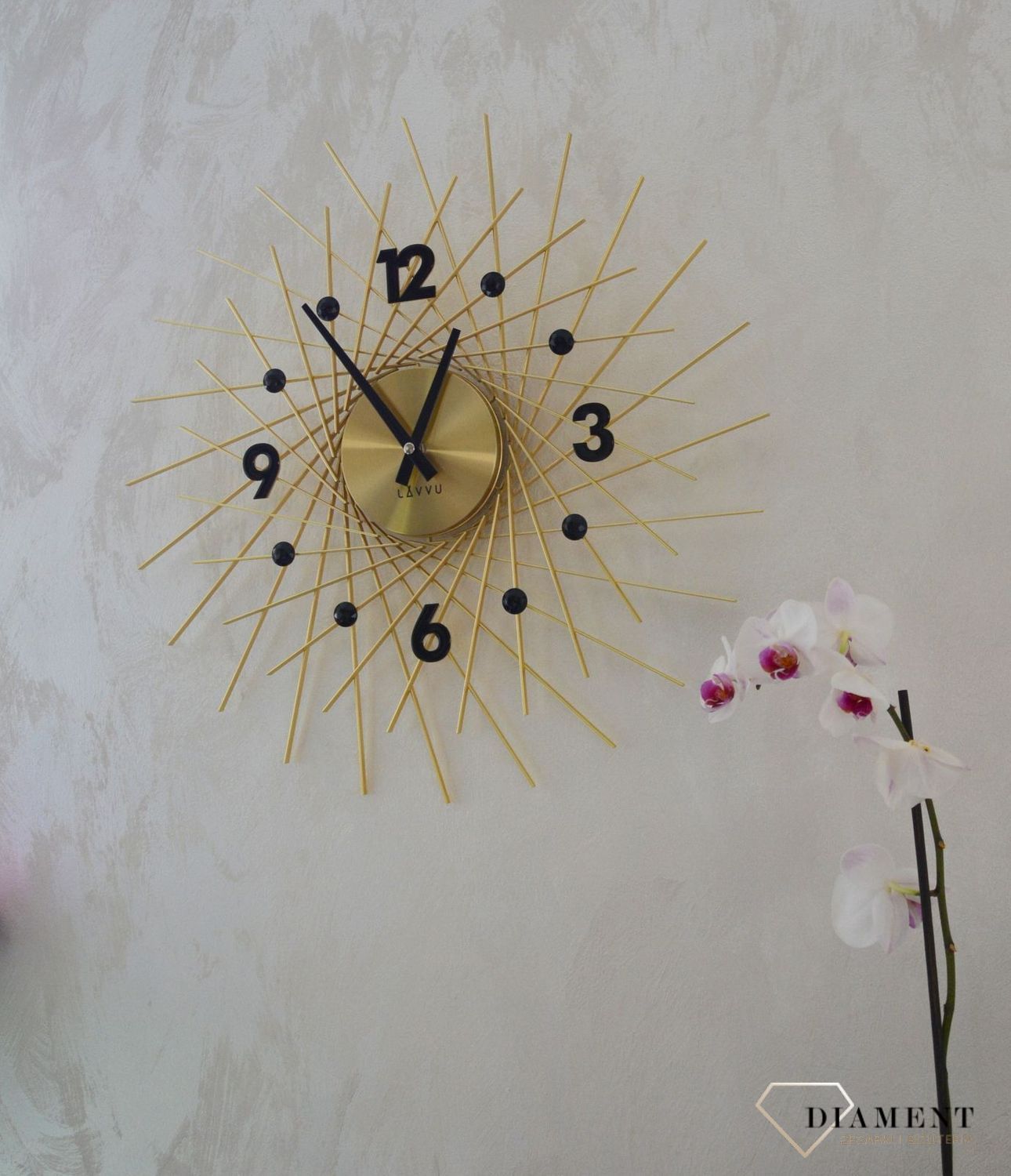 Zegar ścienny złoty z czarnymi detalami LAVVU CRYSTAL Lines LCT1053.jpg