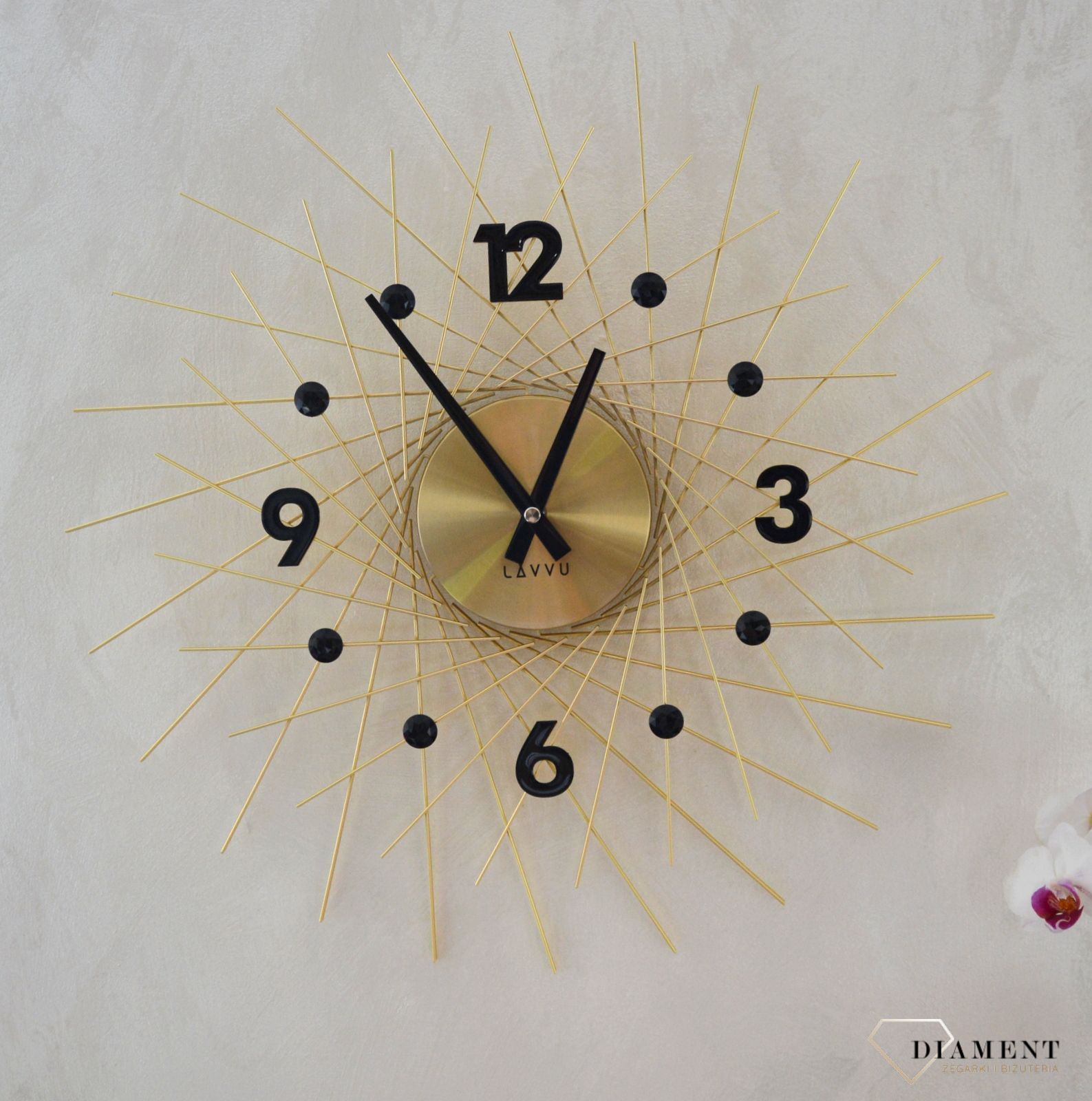 Zegar ścienny złoty z czarnymi detalami LAVVU CRYSTAL Lines LCT1053.jpg