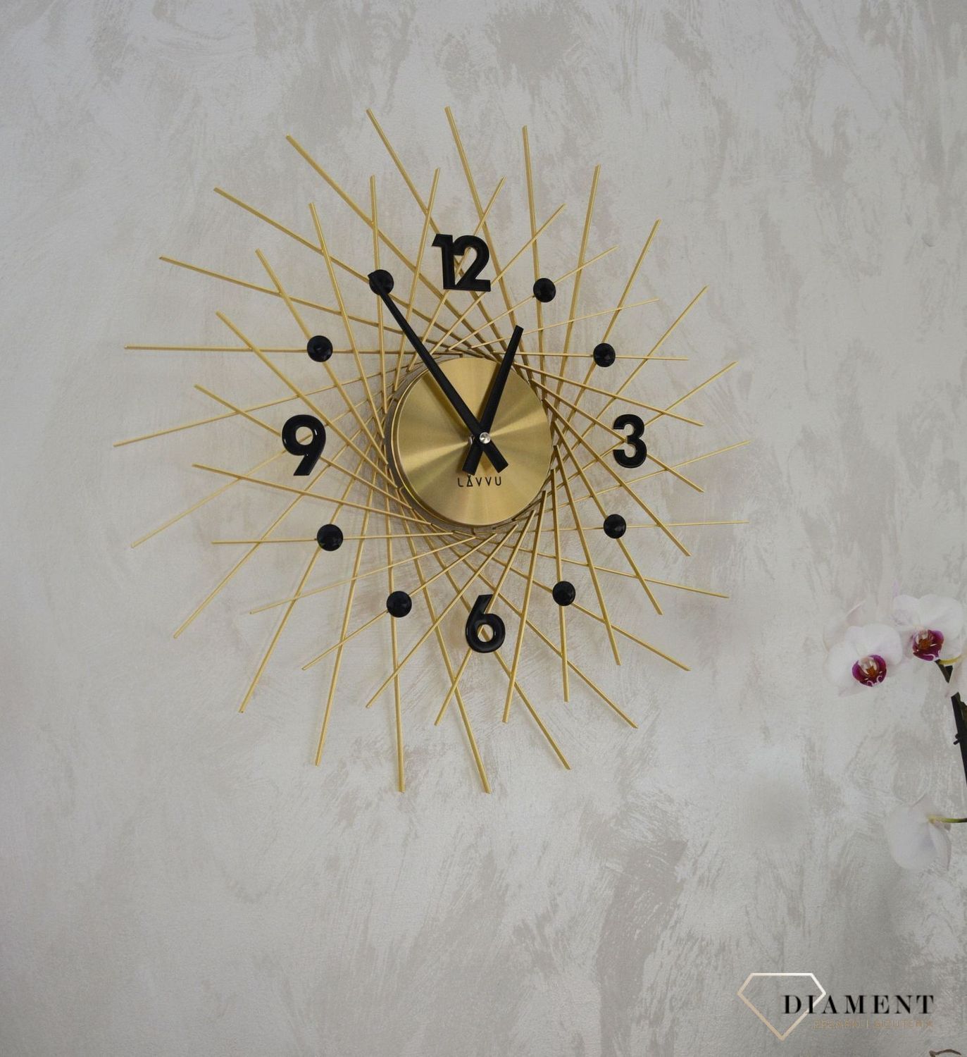 Zegar ścienny złoty z czarnymi detalami LAVVU CRYSTAL Lines LCT1053.jpg