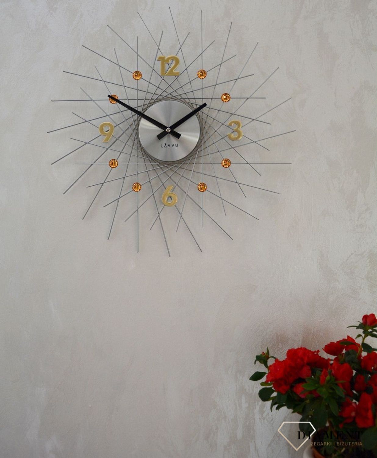 Zegar ścienny Lavvu z kryształkami 50 cm Złoto LCT1054.jpg