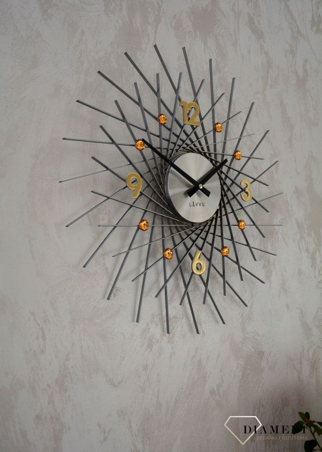 Zegar ścienny Lavvu z kryształkami 50 cm Złoto LCT1054.jpg