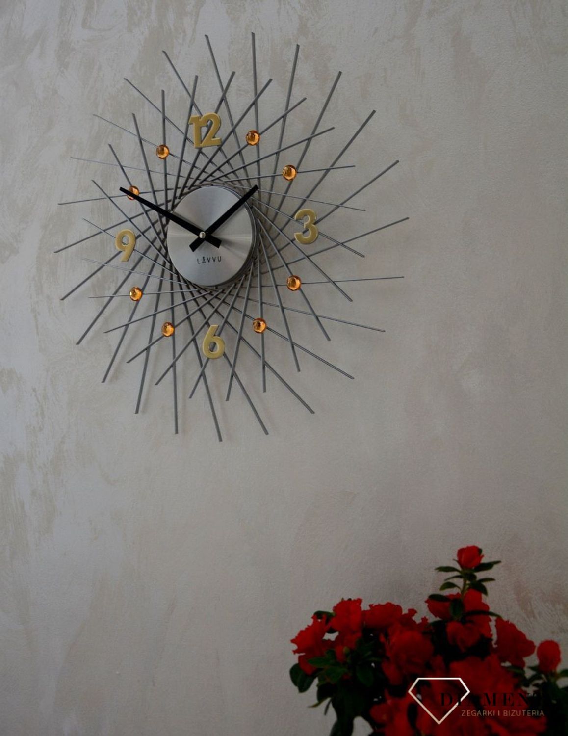 Zegar ścienny Lavvu z kryształkami 50 cm Złoto LCT1054.jpg