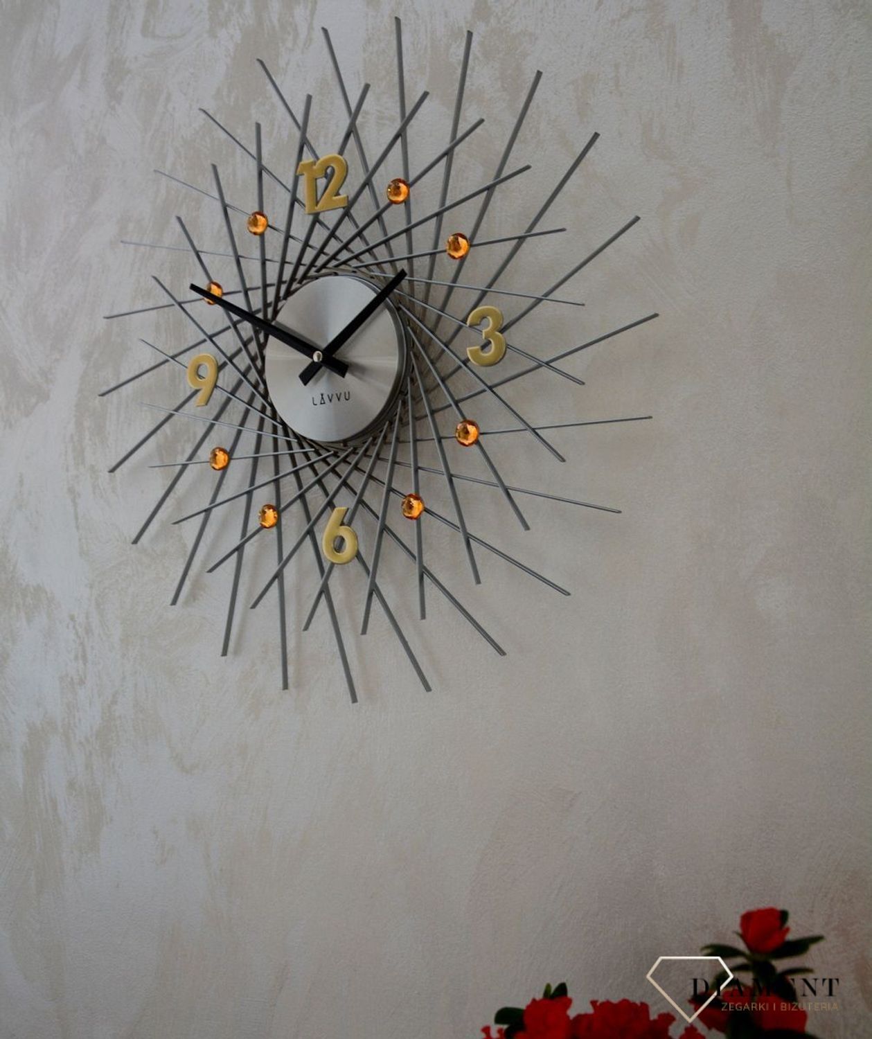 Zegar ścienny Lavvu z kryształkami 50 cm Złoto LCT1054.jpg