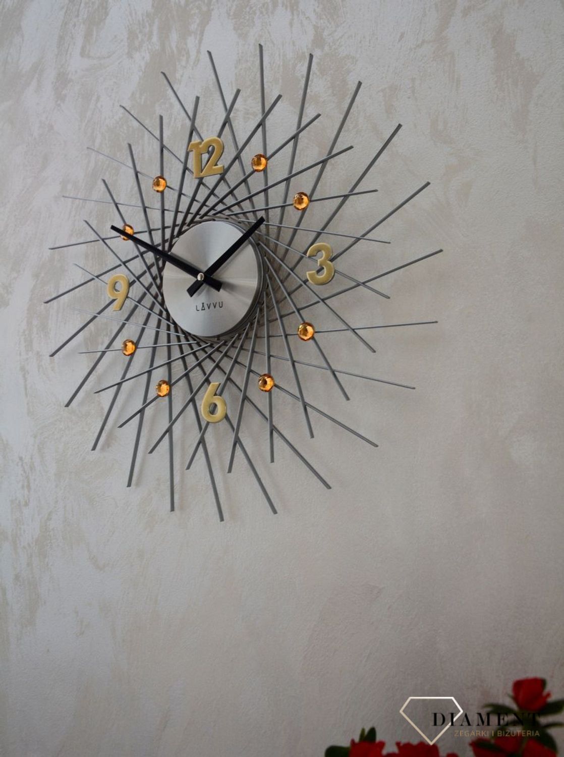 Zegar ścienny Lavvu z kryształkami 50 cm Złoto LCT1054.jpg