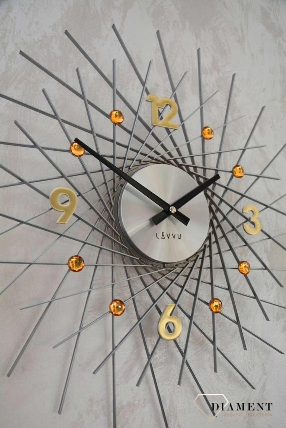 Zegar ścienny Lavvu z kryształkami 50 cm Złoto LCT1054.jpg