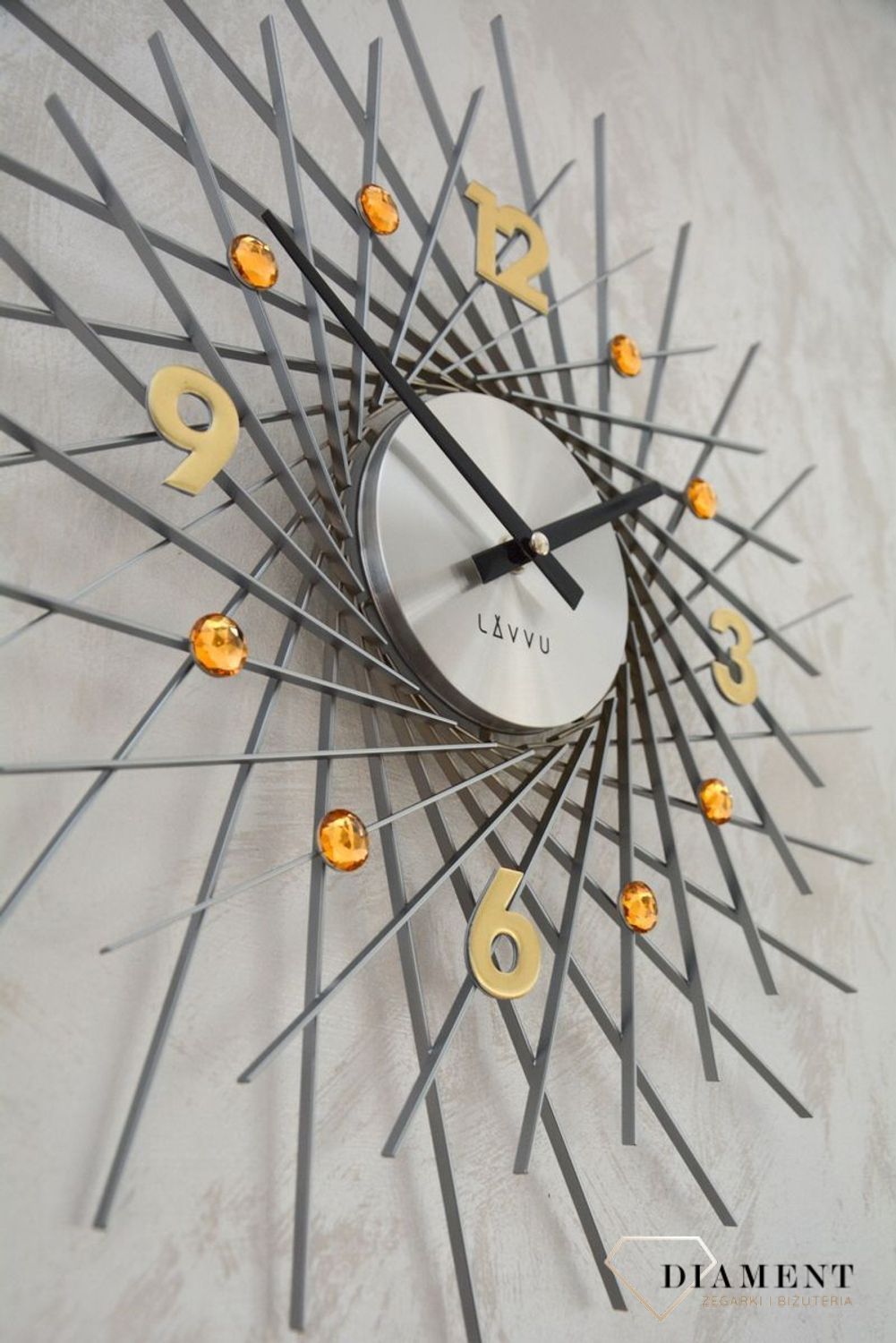 Zegar ścienny Lavvu z kryształkami 50 cm Złoto LCT1054.jpg