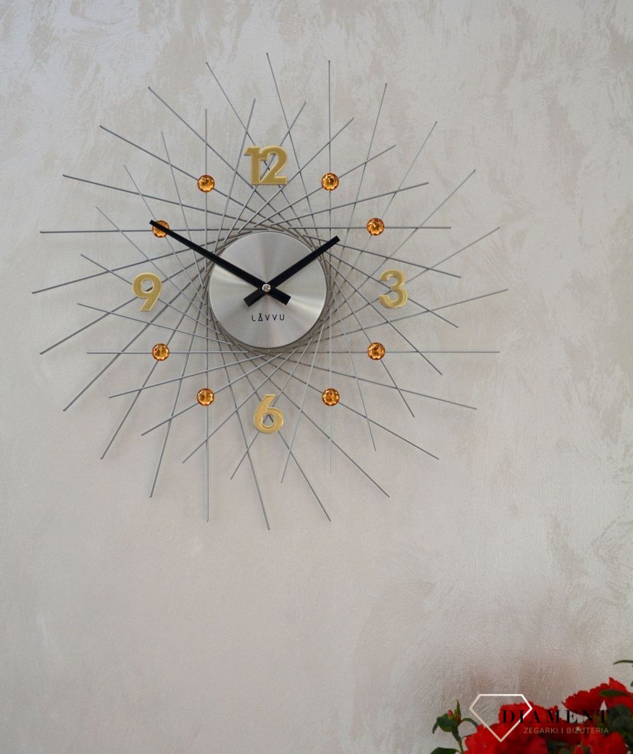 Zegar ścienny Lavvu z kryształkami 50 cm Złoto LCT1054.jpg