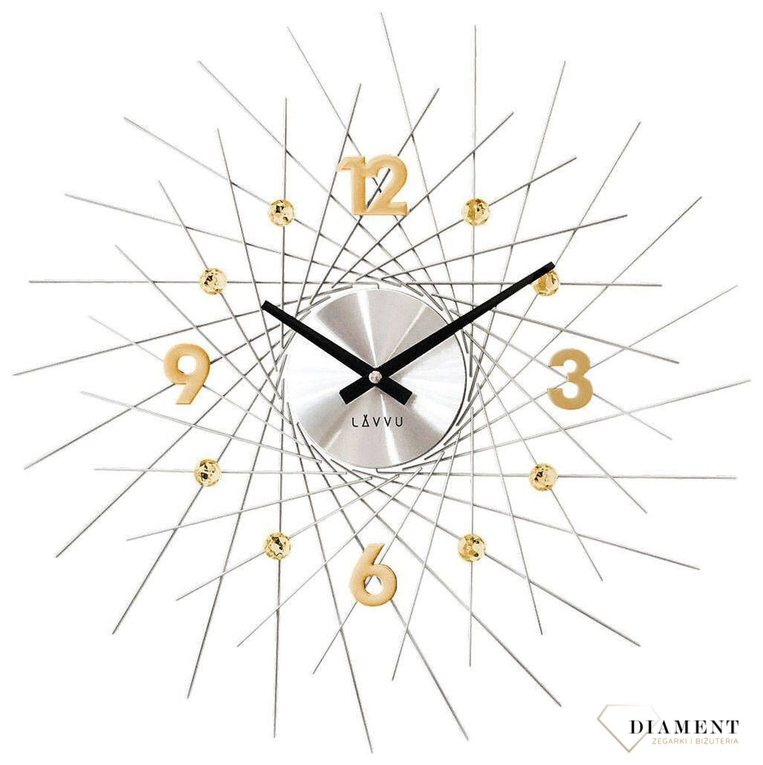 Zegar ścienny Lavvu z kryształkami 50 cm Złoto LCT1054.jpg