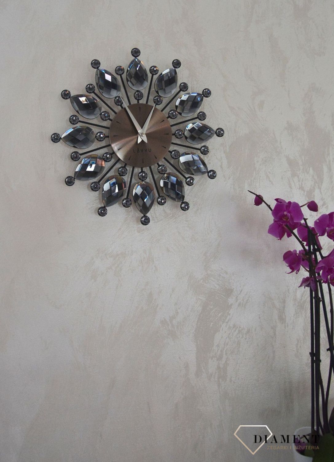 Zegar ścienny Lavvu z kryształkami 33 cm antracytowy LAVVU LCT1121 (1).jpg