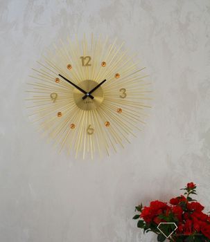 Zegar ścienny 49cm z kryształkami w kolorze Złoty Lavvu LCT1142. Zegar ścienny pasujący do salonu wykonany w złotej, żółtej kolorystyce (1).JPG