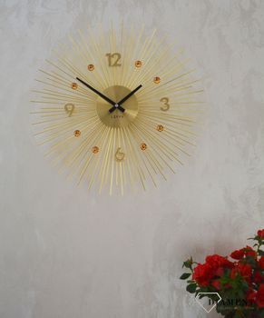 Zegar ścienny 49cm z kryształkami w kolorze Złoty Lavvu LCT1142. Zegar ścienny pasujący do salonu wykonany w złotej, żółtej kolorystyce (2).JPG