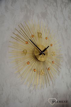 Zegar ścienny 49cm z kryształkami w kolorze Złoty Lavvu LCT1142. Zegar ścienny pasujący do salonu wykonany w złotej, żółtej kolorystyce (6).JPG