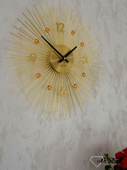 Zegar ścienny 49cm z kryształkami w kolorze Złoty Lavvu LCT1142. Zegar ścienny pasujący do salonu wykonany w złotej, żółtej kolorystyce (7).JPG