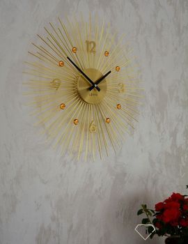 Zegar ścienny 49cm z kryształkami w kolorze Złoty Lavvu LCT1142. Zegar ścienny pasujący do salonu wykonany w złotej, żółtej kolorystyce (8).JPG