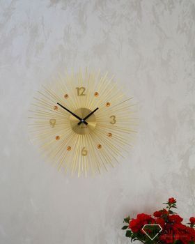 Zegar ścienny 49cm z kryształkami w kolorze Złoty Lavvu LCT1142. Zegar ścienny pasujący do salonu wykonany w złotej, żółtej kolorystyce (9).JPG