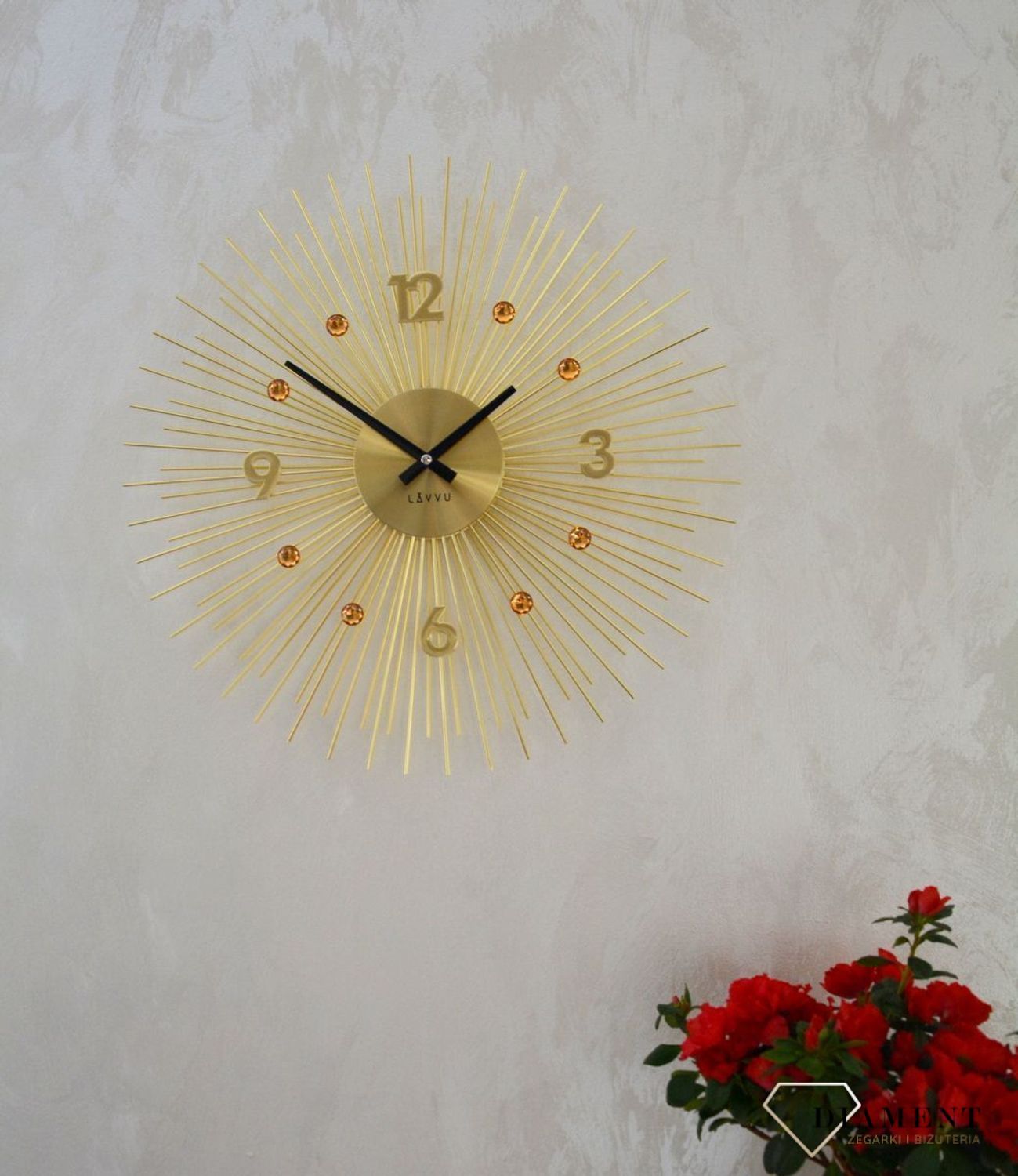 Zegar ścienny 49cm z kryształkami w kolorze Złoty Lavvu LCT1142.jpg