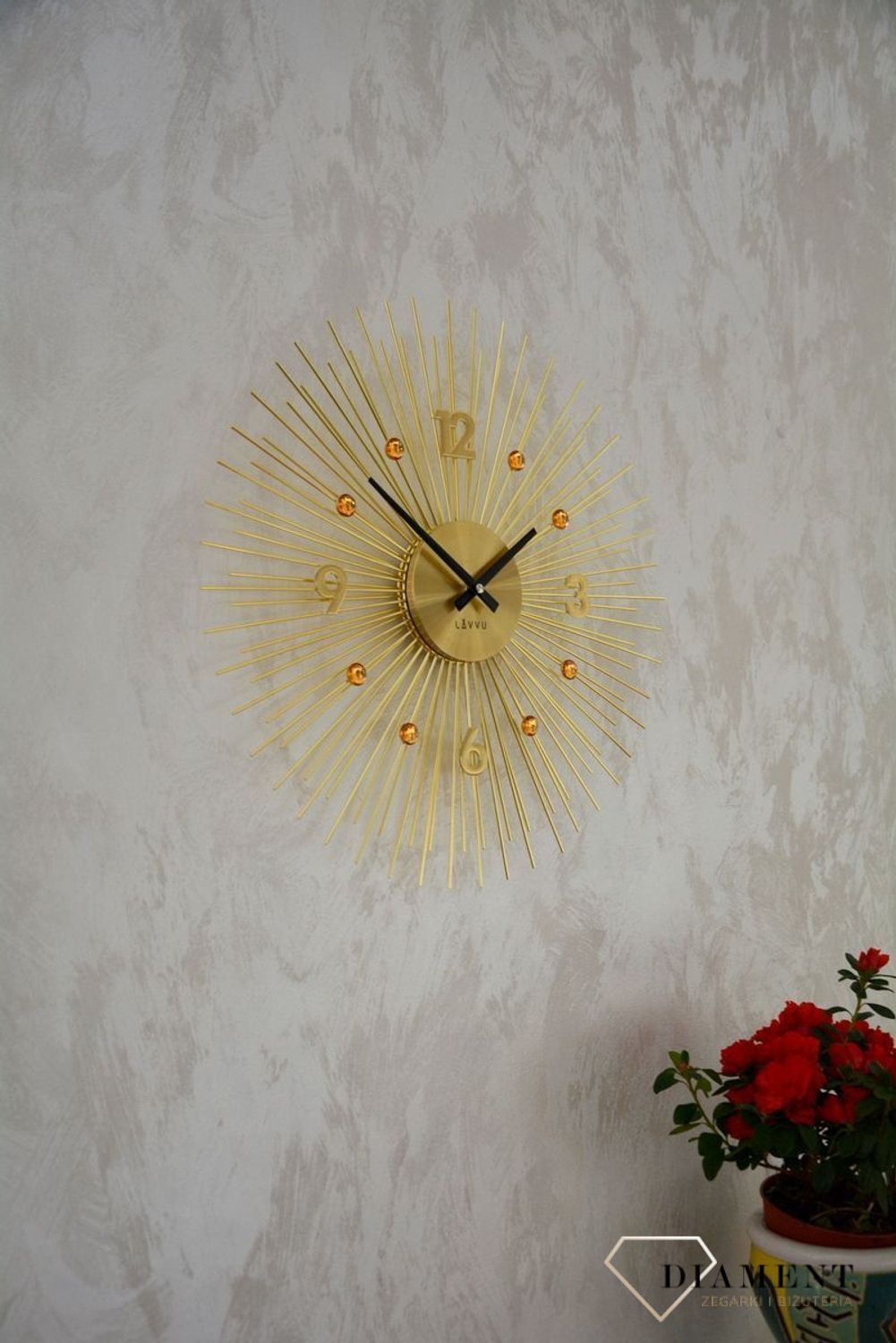 Zegar ścienny 49cm z kryształkami w kolorze Złoty Lavvu LCT1142.jpg