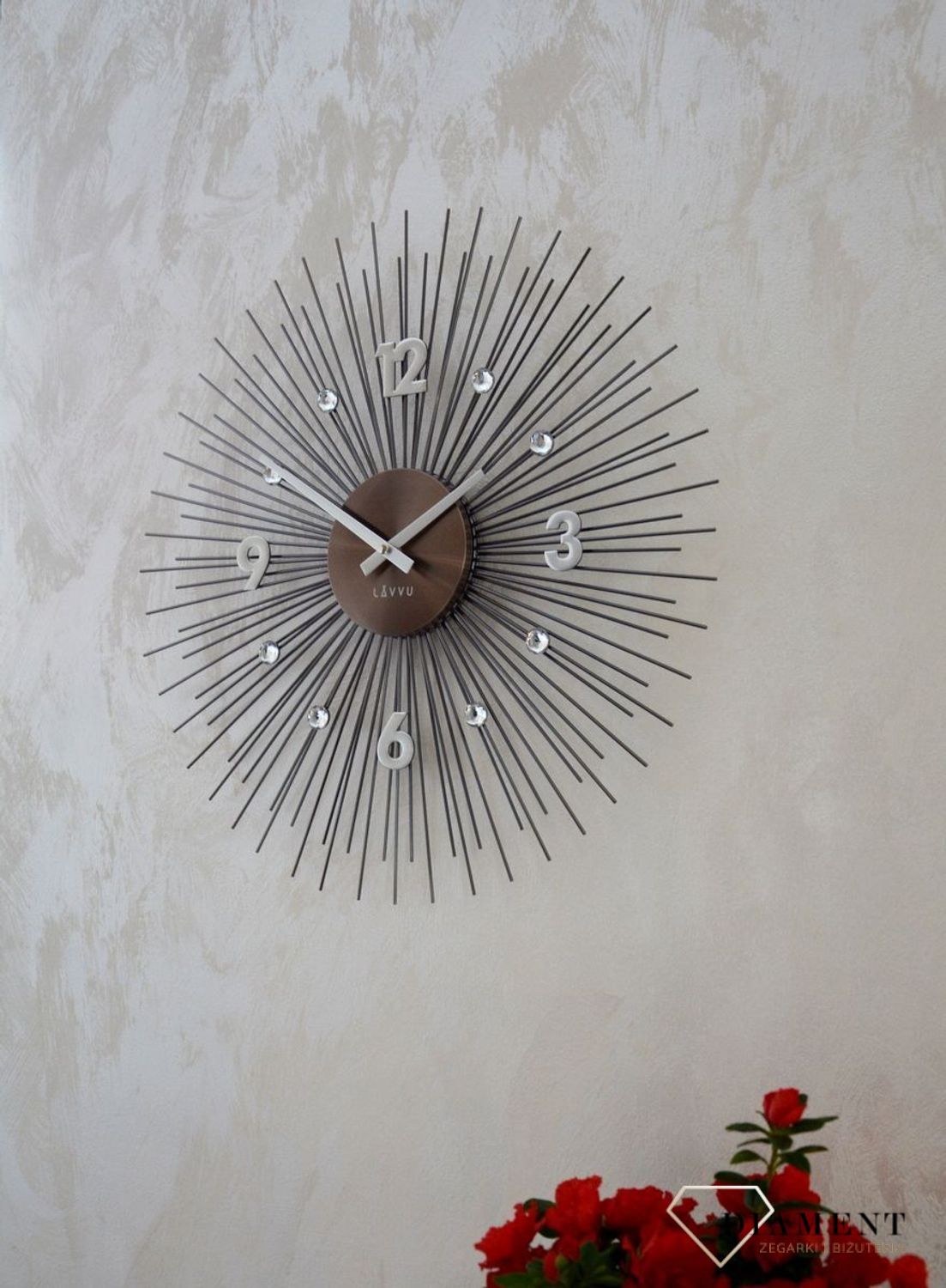 Zegar ścienny 49cm z kryształkami CRYSTAL SUN Lavvu LCT1143.jpg