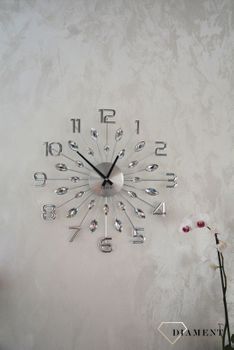 Zegar ścienny 49cm z kryształkami w kolorze srebrnym Cristal Lavvu LCT1190✓Zegary ścienne✓Zegar ścienny duży (1).JPG