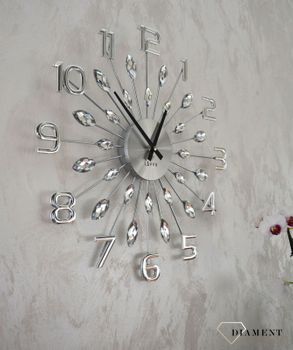 Zegar ścienny 49cm z kryształkami w kolorze srebrnym Cristal Lavvu LCT1190✓Zegary ścienne✓Zegar ścienny duży (2).JPG