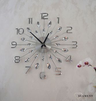Zegar ścienny 49cm z kryształkami w kolorze srebrnym Cristal Lavvu LCT1190✓Zegary ścienne✓Zegar ścienny duży (4).JPG