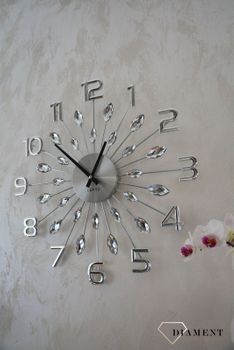 Zegar ścienny 49cm z kryształkami w kolorze srebrnym Cristal Lavvu LCT1190✓Zegary ścienne✓Zegar ścienny duży (7).JPG